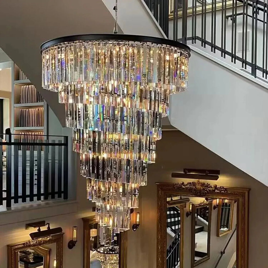 Spiral Tiered Crystal Chandelier in Black Finish - D19.7"*H25.6"Warm LightTrivellolab