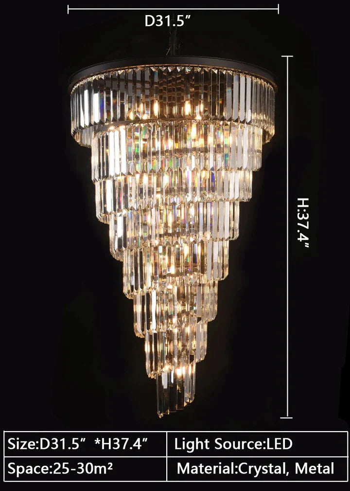 Spiral Tiered Crystal Chandelier in Black Finish - D19.7"*H25.6"Warm LightTrivellolab