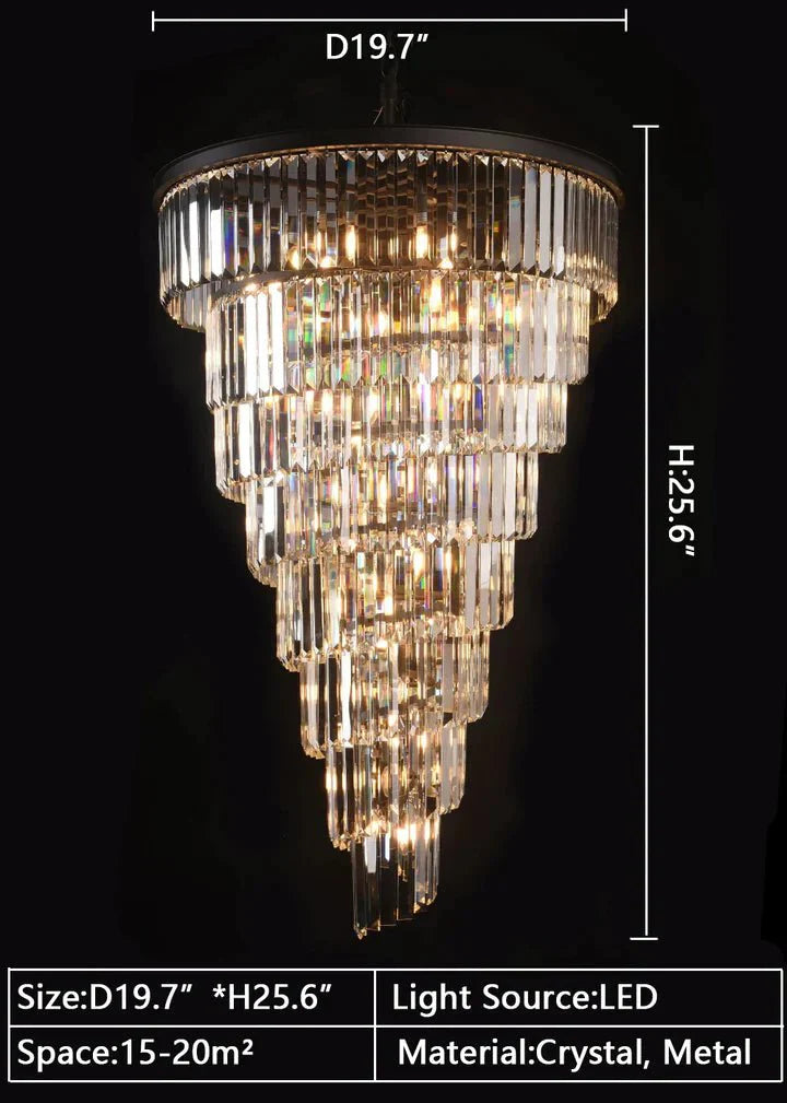 Spiral Tiered Crystal Chandelier in Black Finish - D19.7"*H25.6"Warm LightTrivellolab