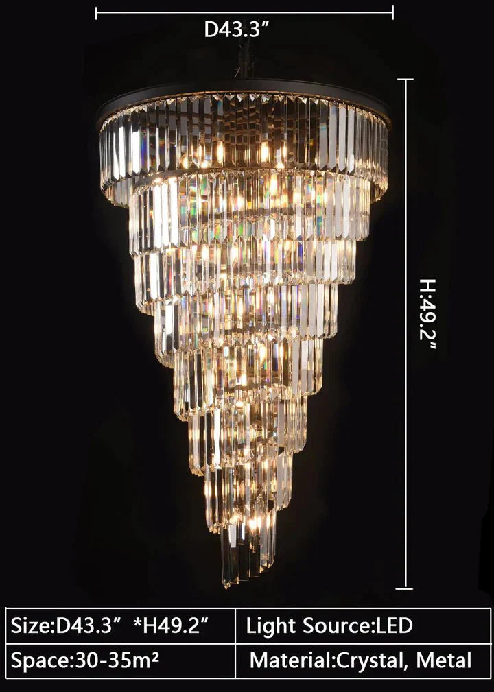 Spiral Tiered Crystal Chandelier in Black Finish - D19.7"*H25.6"Warm LightTrivellolab
