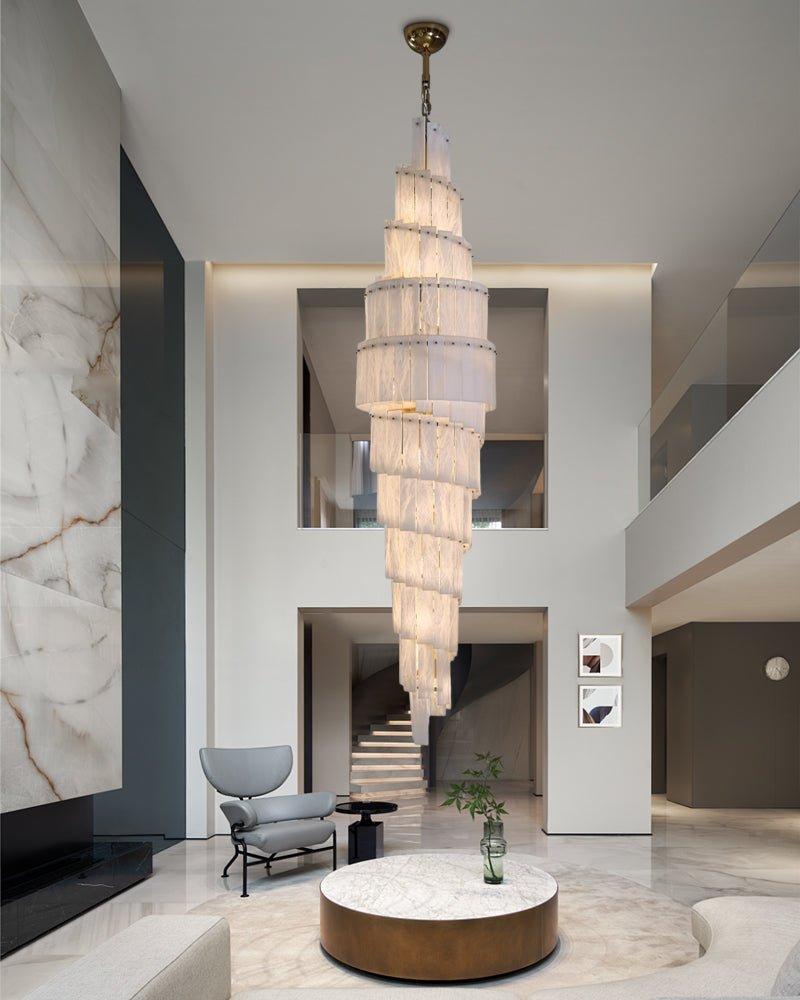 Stairwell Luxury Modern LED High Ceiling Large Alabaster Chandelier - 14 - light - L60*H45CM/L23.62"*H17.72"Warm lightWhite + BrassTrivellolab