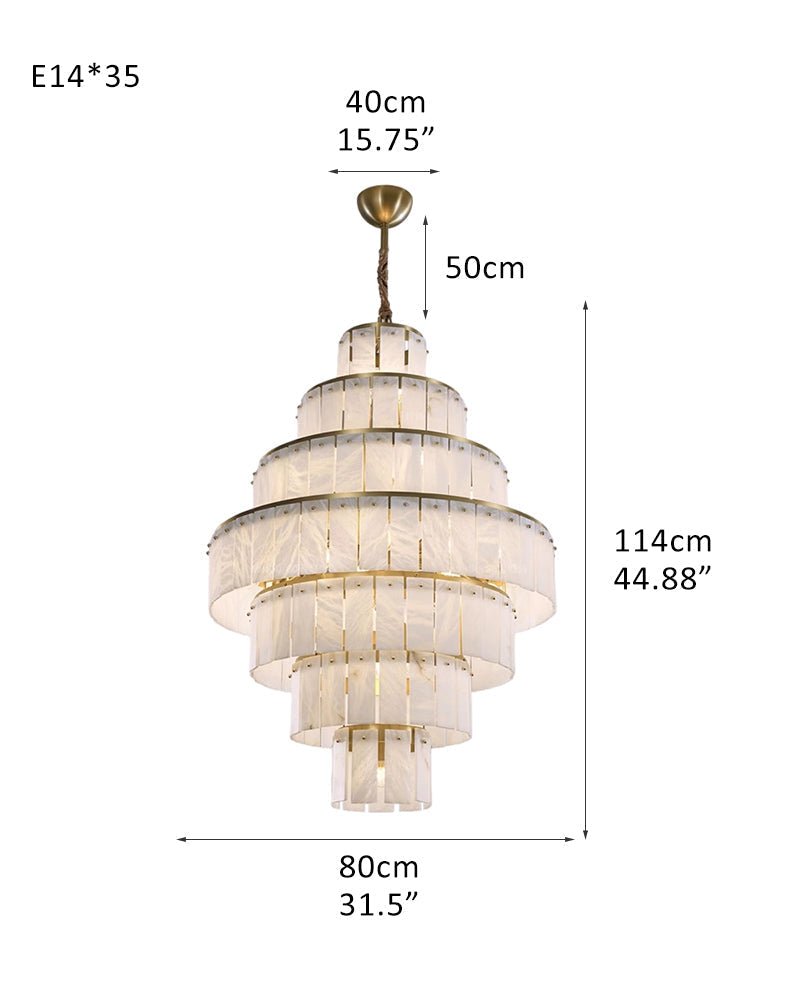 Stairwell Luxury Modern LED High Ceiling Large Alabaster Chandelier - 35 - light - L80*H45CM/L31.5“*H17.72"Warm lightWhite + BrassTrivellolab