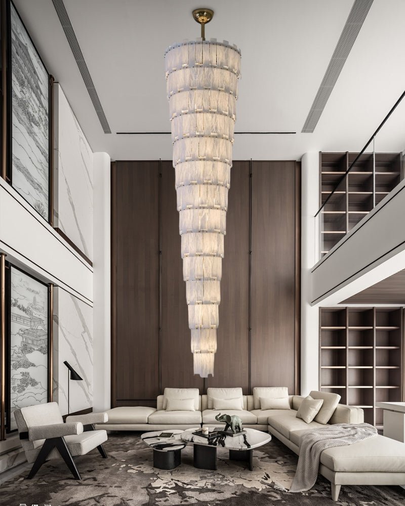 Stairwell Luxury Modern LED High Ceiling Large Alabaster Chandelier - 14 - light - L60*H45CM/L23.62"*H17.72"Warm lightWhite + BrassTrivellolab