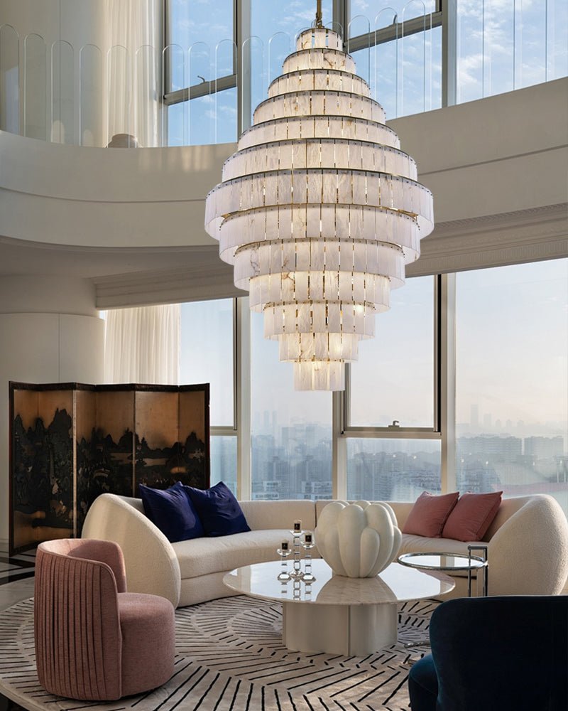 Stairwell Luxury Modern LED High Ceiling Large Alabaster Chandelier - 14 - light - L60*H45CM/L23.62"*H17.72"Warm lightWhite + BrassTrivellolab