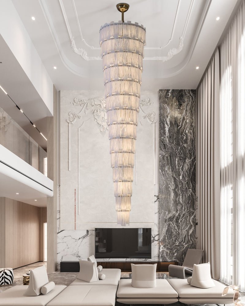 Stairwell Luxury Modern LED High Ceiling Large Alabaster Chandelier - 14 - light - L60*H45CM/L23.62"*H17.72"Warm lightWhite + BrassTrivellolab