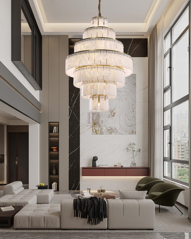 Stairwell Luxury Modern LED High Ceiling Large Alabaster Chandelier - 14 - light - L60*H45CM/L23.62"*H17.72"Warm lightWhite + BrassTrivellolab