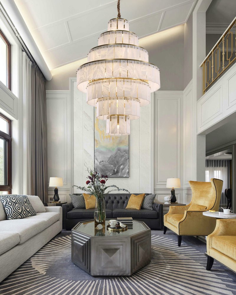 Stairwell Luxury Modern LED High Ceiling Large Alabaster Chandelier - 14 - light - L60*H45CM/L23.62"*H17.72"Warm lightWhite + BrassTrivellolab
