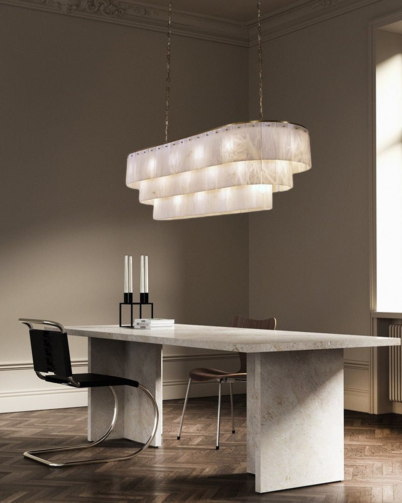 Stairwell Luxury Modern LED High Ceiling Large Alabaster Chandelier - 14 - light - L60*H45CM/L23.62"*H17.72"Warm lightWhite + BrassTrivellolab