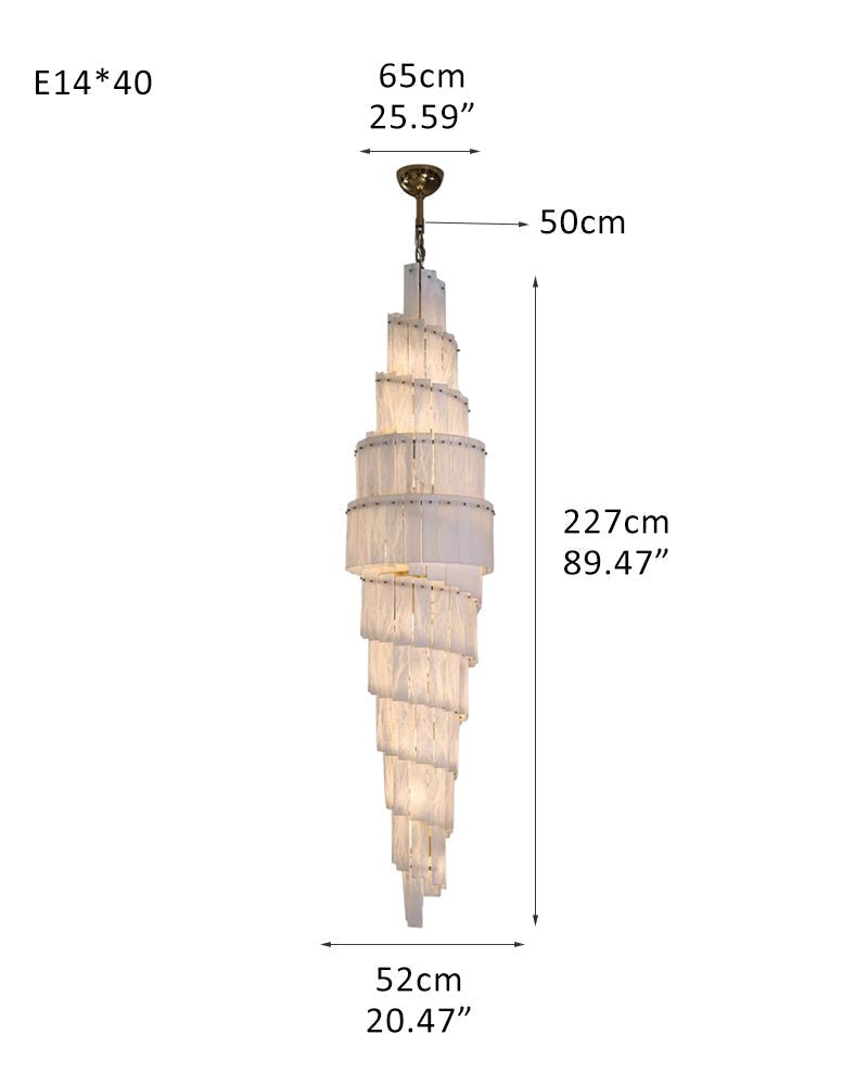 Stairwell Luxury Modern LED High Ceiling Large Alabaster Chandelier - 40 - light - L52*H227CM/L20.47“*H89.37"Warm lightWhite + BrassTrivellolab
