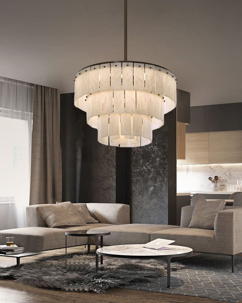 Stairwell Luxury Modern LED High Ceiling Large Alabaster Chandelier - 14 - light - L60*H45CM/L23.62"*H17.72"Warm lightWhite + BrassTrivellolab