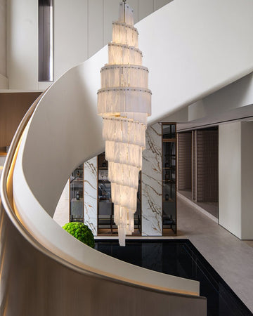 Stairwell Luxury Modern LED High Ceiling Large Alabaster Chandelier - 14 - light - L60*H45CM/L23.62"*H17.72"Warm lightWhite + BrassTrivellolab