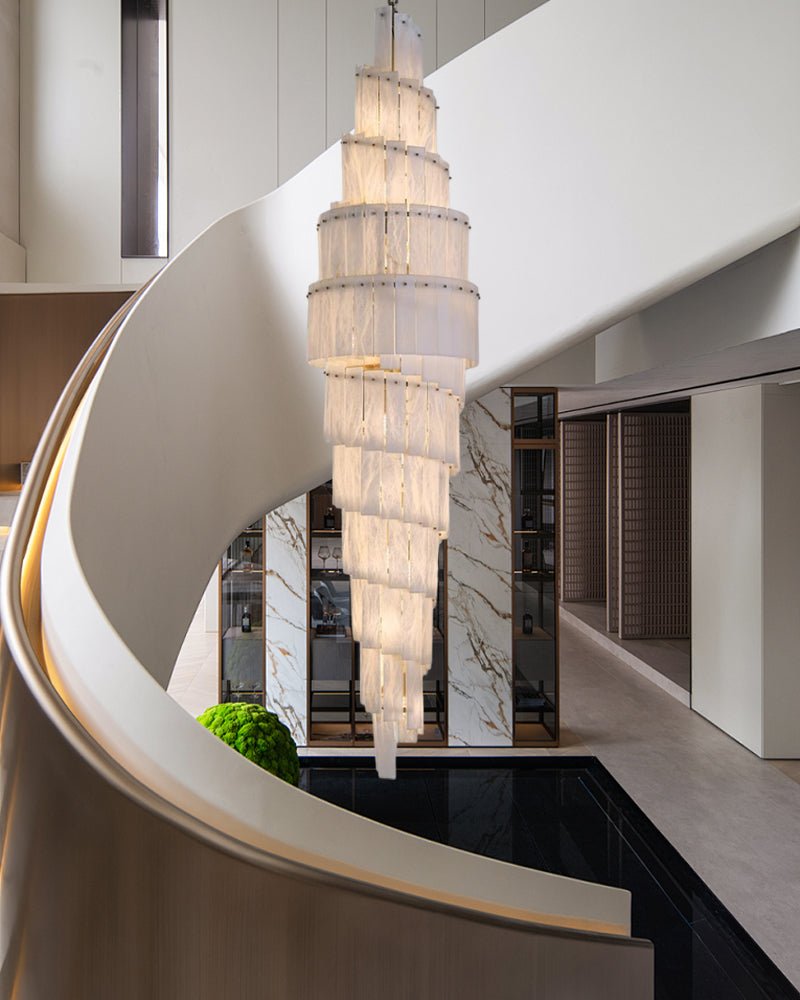 Stairwell Luxury Modern LED High Ceiling Large Alabaster Chandelier - 14 - light - L60*H45CM/L23.62"*H17.72"Warm lightWhite + BrassTrivellolab