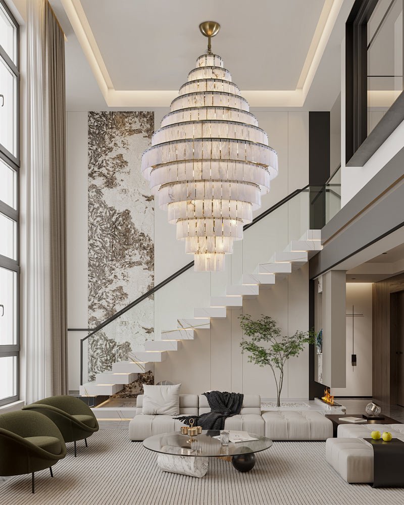 Stairwell Luxury Modern LED High Ceiling Large Alabaster Chandelier - 14 - light - L60*H45CM/L23.62"*H17.72"Warm lightWhite + BrassTrivellolab