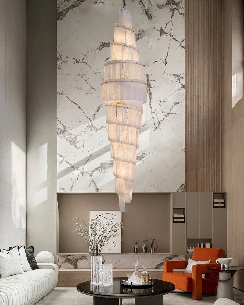 Stairwell Luxury Modern LED High Ceiling Large Alabaster Chandelier - 14 - light - L60*H45CM/L23.62"*H17.72"Warm lightWhite + BrassTrivellolab