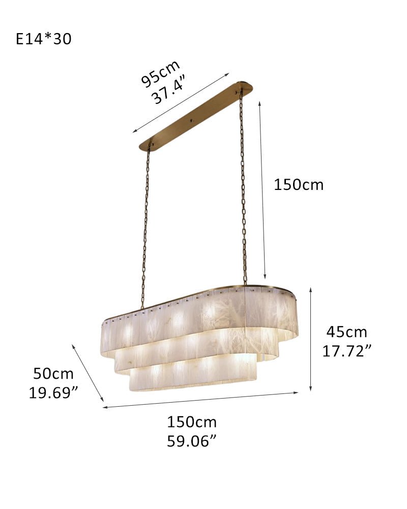 Stairwell Luxury Modern LED High Ceiling Large Alabaster Chandelier - 30 - light - L150*W50*H45CM/L59.06“*W19.69“*H17.72"Warm lightWhite + BrassTrivellolab