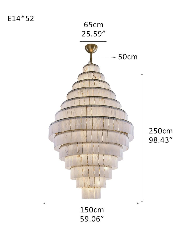 Stairwell Luxury Modern LED High Ceiling Large Alabaster Chandelier - 52 - light - L150*H250CM/L59.06"*H98.43"Warm lightWhite + BrassTrivellolab
