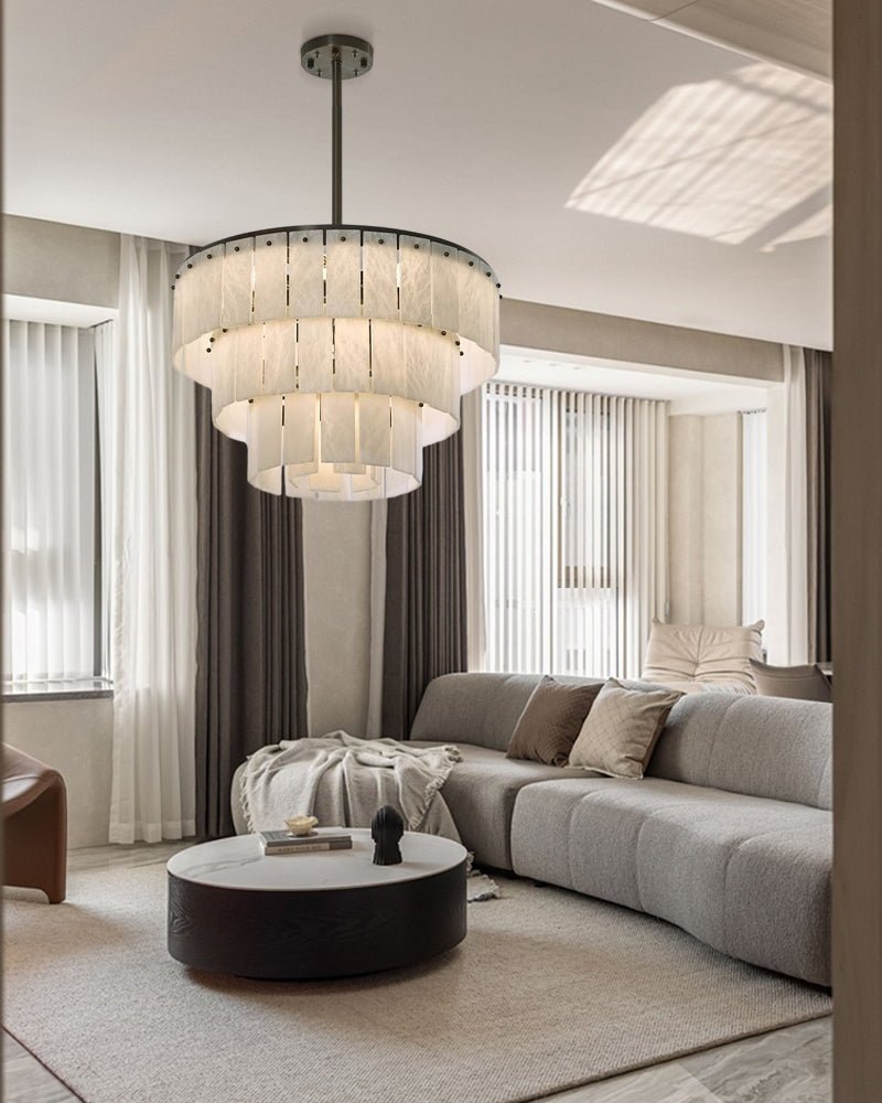 Stairwell Luxury Modern LED High Ceiling Large Alabaster Chandelier - 14 - light - L60*H45CM/L23.62"*H17.72"Warm lightWhite + BrassTrivellolab