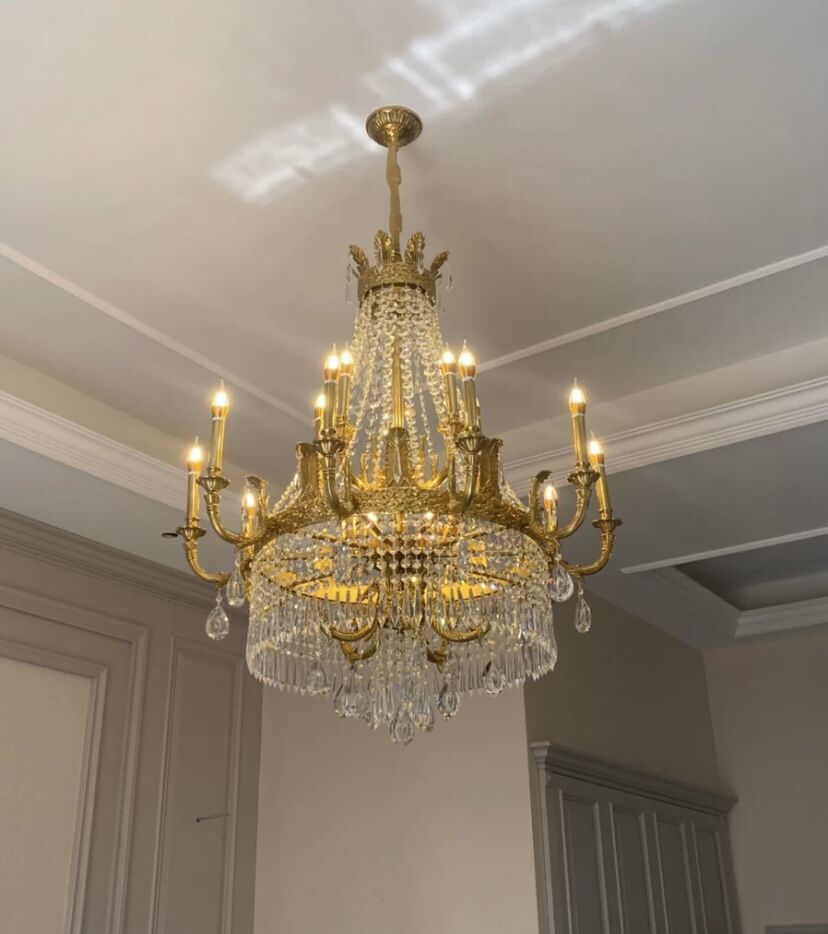 Stunning Oversized Luxury Golden Metal Candle Crystal Tassel Chandelier For High - ceiling Staircase/Entryway/Living/Meeting Room - 1 Layer: D 39.4"*H 39.4"Warm LightTrivellolab