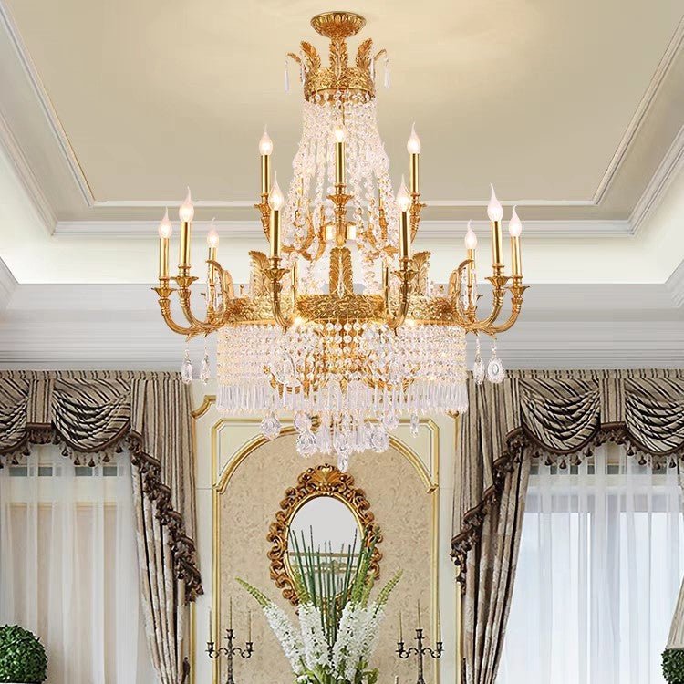 Stunning Oversized Luxury Golden Metal Candle Crystal Tassel Chandelier For High - ceiling Staircase/Entryway/Living/Meeting Room - 1 Layer: D 39.4"*H 39.4"Warm LightTrivellolab