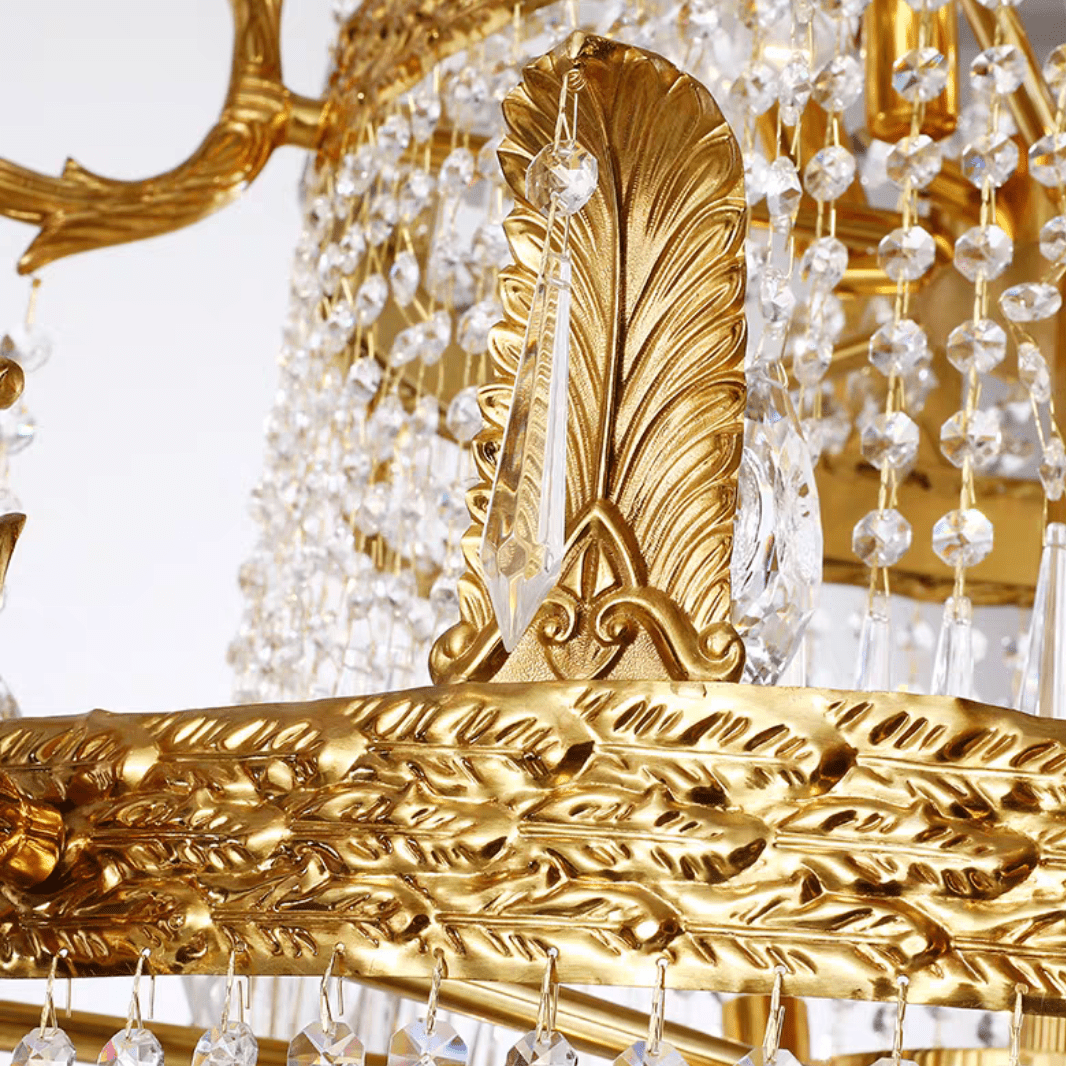 Stunning Oversized Luxury Golden Metal Candle Crystal Tassel Chandelier For High - ceiling Staircase/Entryway/Living/Meeting Room - 1 Layer: D 39.4"*H 39.4"Warm LightTrivellolab