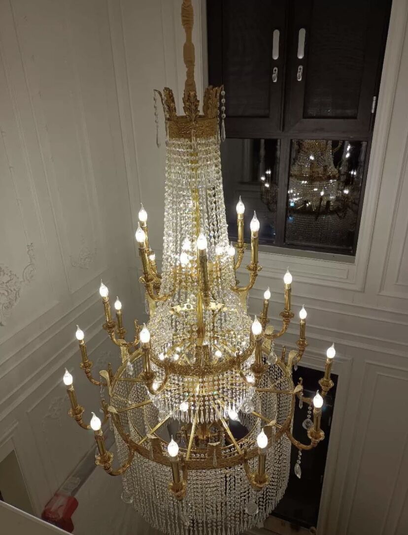 Stunning Oversized Luxury Golden Metal Candle Crystal Tassel Chandelier For High - ceiling Staircase/Entryway/Living/Meeting Room - 1 Layer: D 39.4"*H 39.4"Warm LightTrivellolab