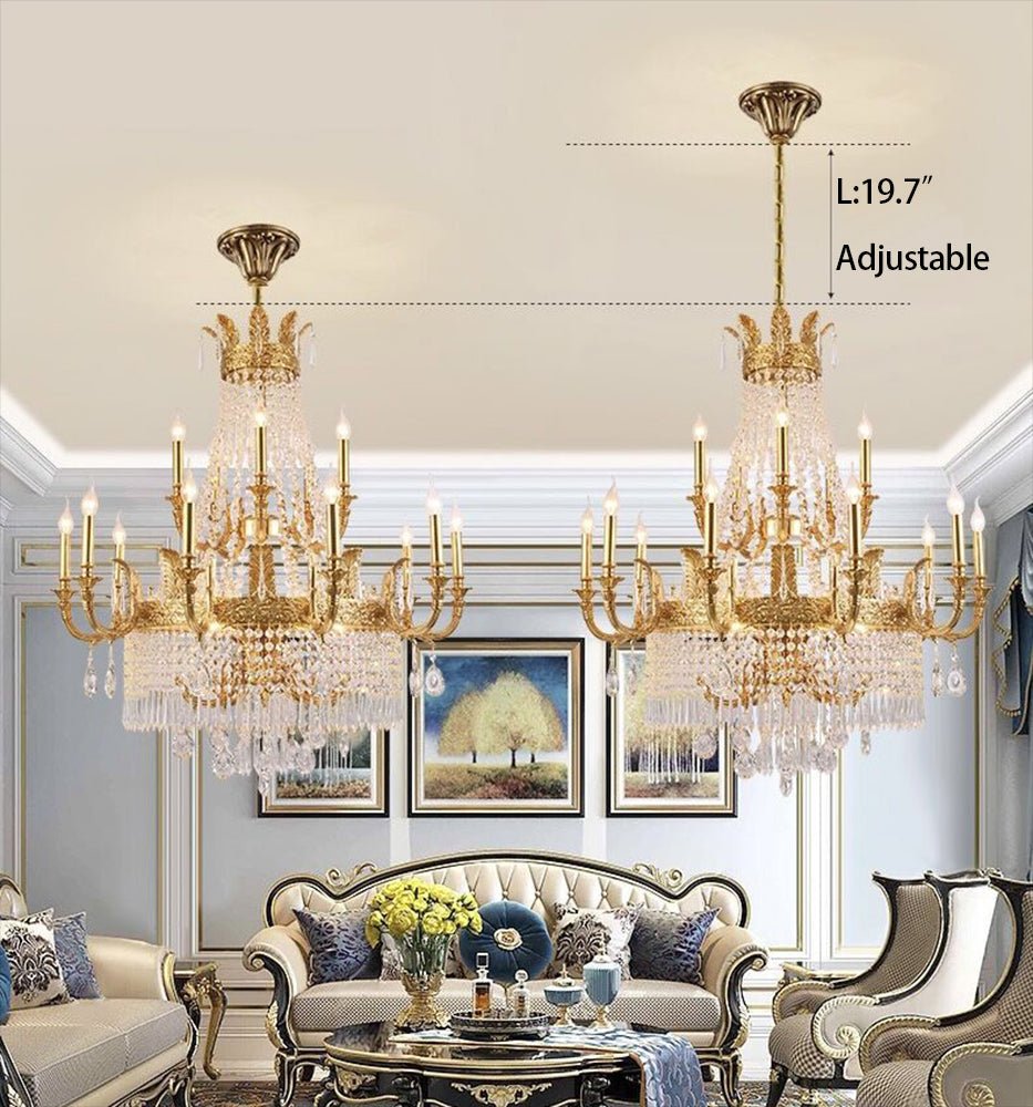 Stunning Oversized Luxury Golden Metal Candle Crystal Tassel Chandelier For High - ceiling Staircase/Entryway/Living/Meeting Room - 1 Layer: D 39.4"*H 39.4"Warm LightTrivellolab