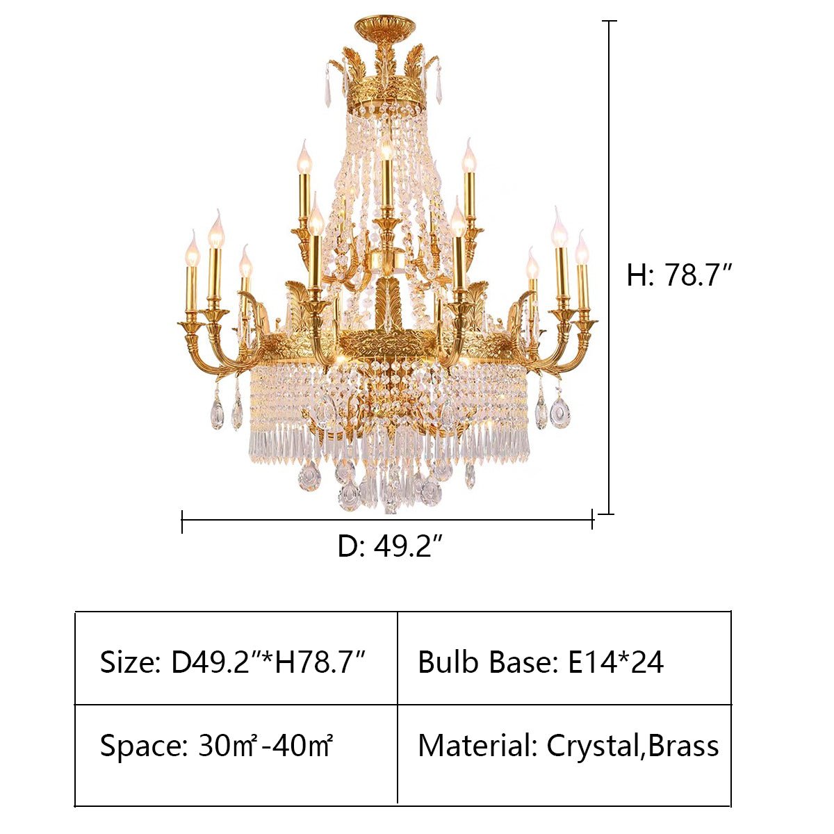 Stunning Oversized Luxury Golden Metal Candle Crystal Tassel Chandelier For High - ceiling Staircase/Entryway/Living/Meeting Room - 3 Layers: D 49.2" * H 78.7"Warm LightTrivellolab