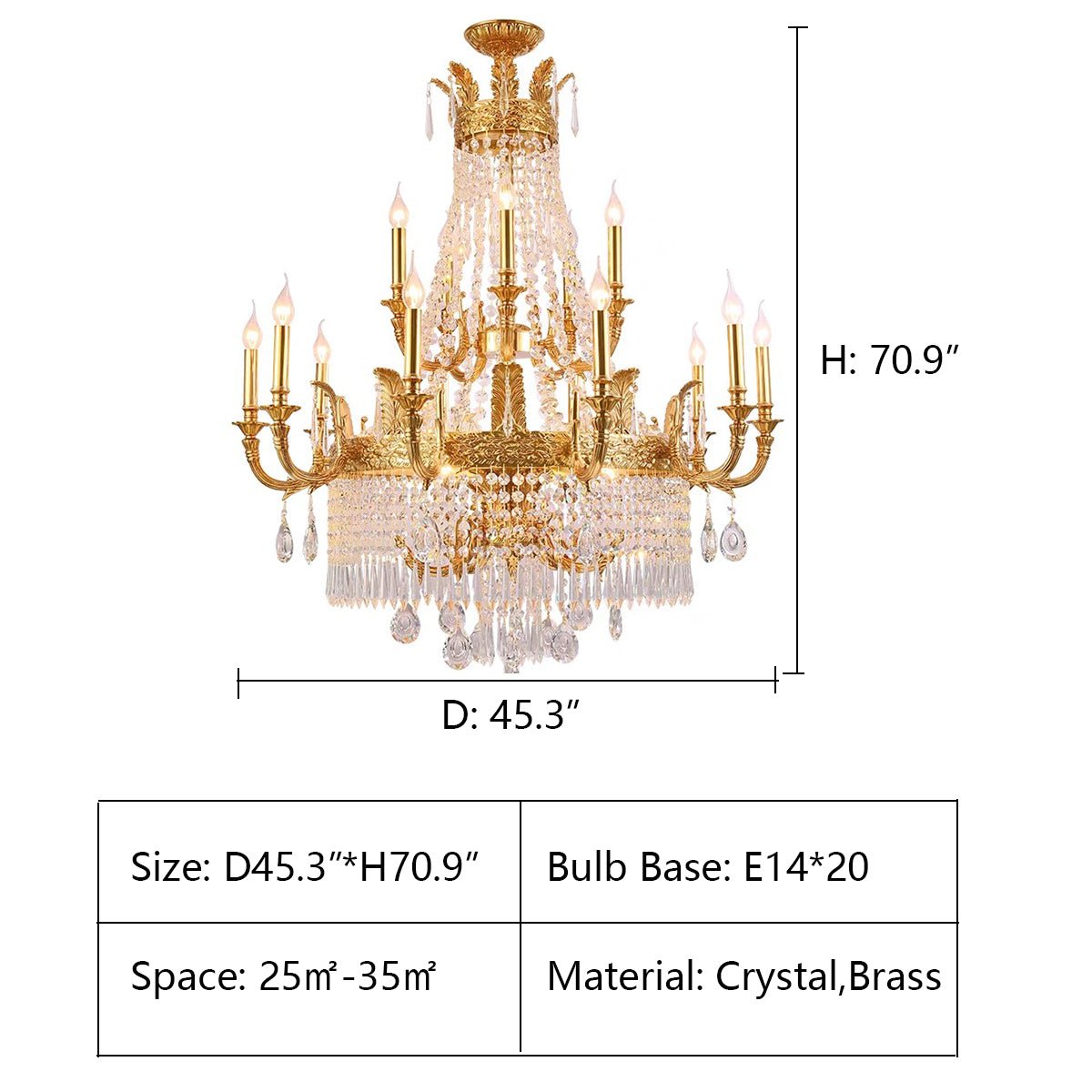 Stunning Oversized Luxury Golden Metal Candle Crystal Tassel Chandelier For High - ceiling Staircase/Entryway/Living/Meeting Room - 3 Layers: D 45.3" * H 70.9"Warm LightTrivellolab