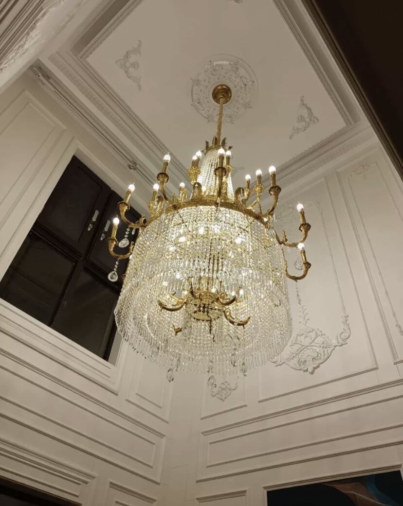 Stunning Oversized Luxury Golden Metal Candle Crystal Tassel Chandelier For High - ceiling Staircase/Entryway/Living/Meeting Room - 1 Layer: D 39.4"*H 39.4"Warm LightTrivellolab