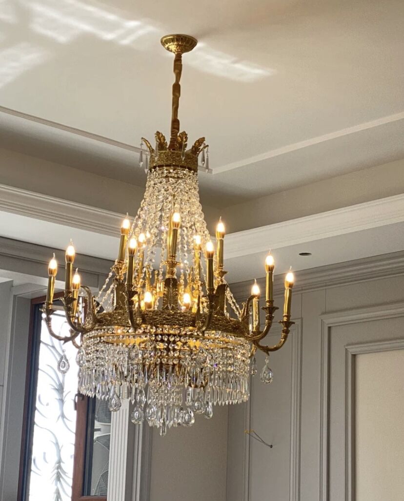 Stunning Oversized Luxury Golden Metal Candle Crystal Tassel Chandelier For High - ceiling Staircase/Entryway/Living/Meeting Room - 1 Layer: D 39.4"*H 39.4"Warm LightTrivellolab