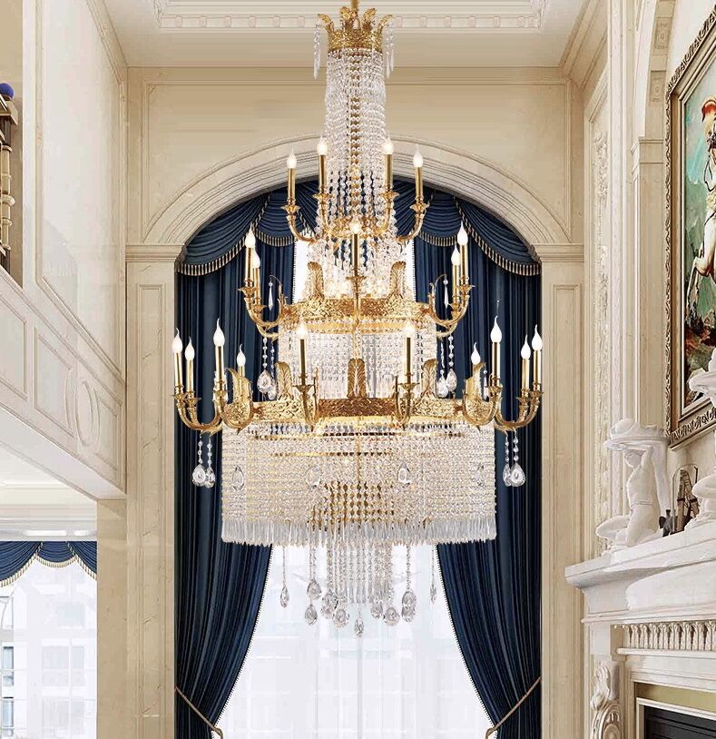 Stunning Oversized Luxury Golden Metal Candle Crystal Tassel Chandelier For High - ceiling Staircase/Entryway/Living/Meeting Room - 1 Layer: D 39.4"*H 39.4"Warm LightTrivellolab