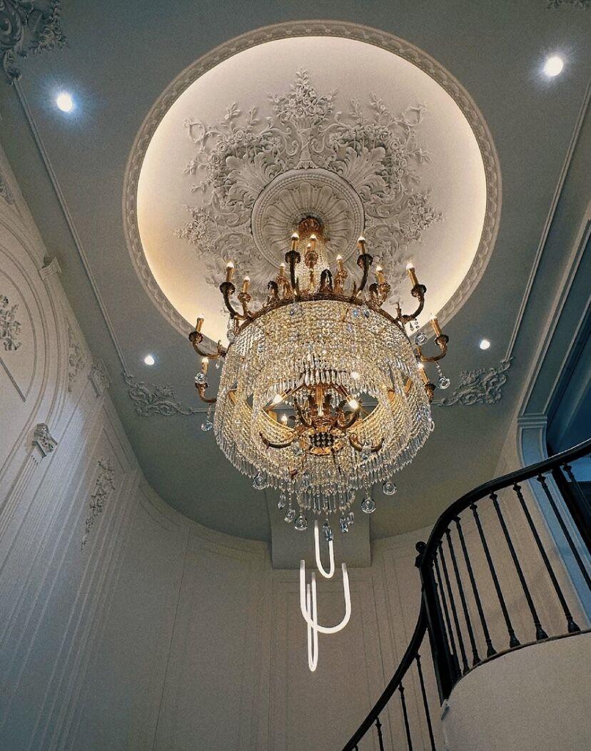 Stunning Oversized Luxury Golden Metal Candle Crystal Tassel Chandelier For High - ceiling Staircase/Entryway/Living/Meeting Room - 1 Layer: D 39.4"*H 39.4"Warm LightTrivellolab