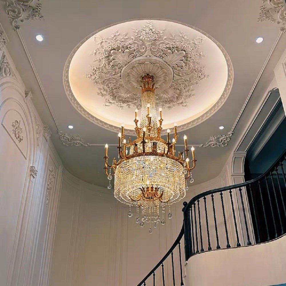Stunning Oversized Luxury Golden Metal Candle Crystal Tassel Chandelier For High - ceiling Staircase/Entryway/Living/Meeting Room - 1 Layer: D 39.4"*H 39.4"Warm LightTrivellolab