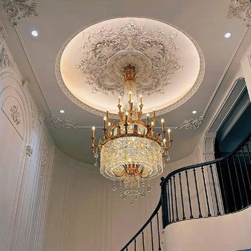 Stunning Oversized Luxury Golden Metal Candle Crystal Tassel Chandelier For High - ceiling Staircase/Entryway/Living/Meeting Room - 1 Layer: D 39.4"*H 39.4"Warm LightTrivellolab