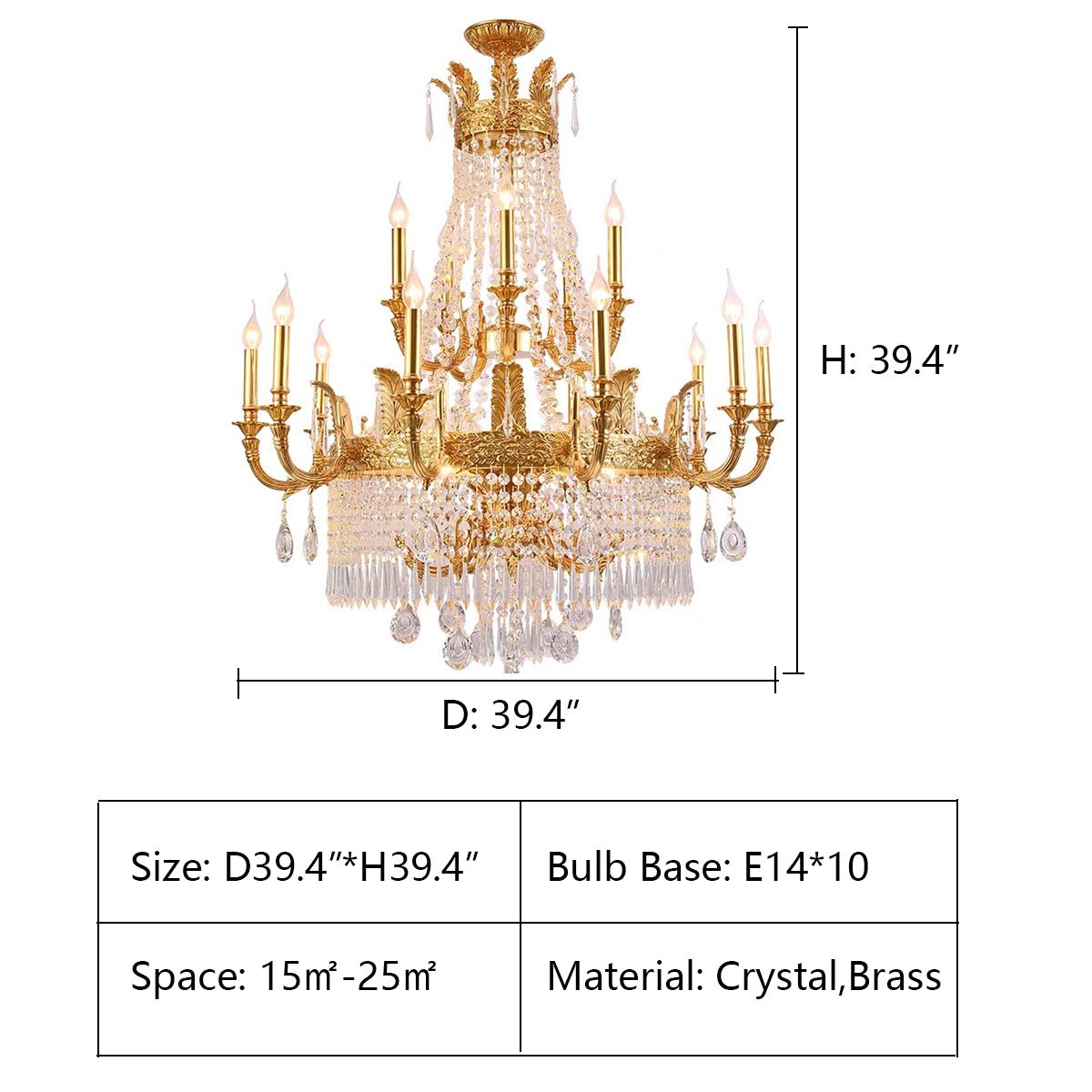 Stunning Oversized Luxury Golden Metal Candle Crystal Tassel Chandelier For High - ceiling Staircase/Entryway/Living/Meeting Room - 1 Layer: D 39.4"*H 39.4"Warm LightTrivellolab
