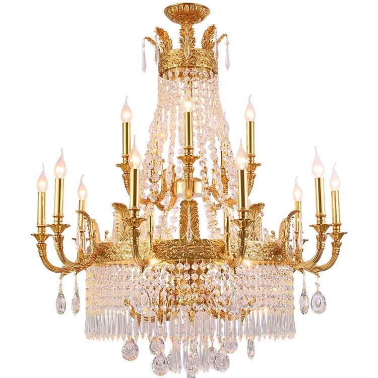 Stunning Oversized Luxury Golden Metal Candle Crystal Tassel Chandelier For High - ceiling Staircase/Entryway/Living/Meeting Room - 1 Layer: D 39.4"*H 39.4"Warm LightTrivellolab