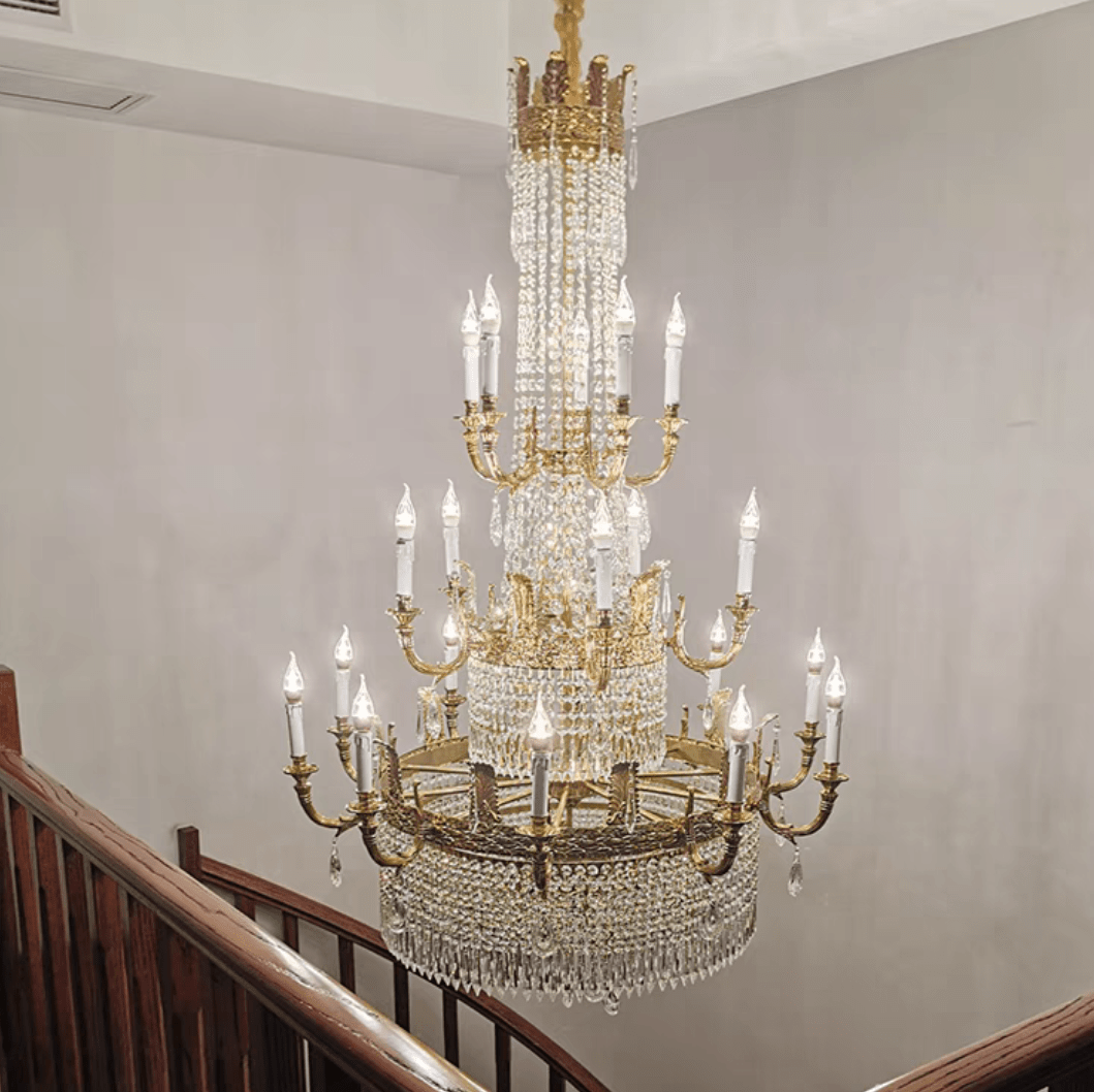 Stunning Oversized Luxury Golden Metal Candle Crystal Tassel Chandelier For High - ceiling Staircase/Entryway/Living/Meeting Room - 1 Layer: D 39.4"*H 39.4"Warm LightTrivellolab