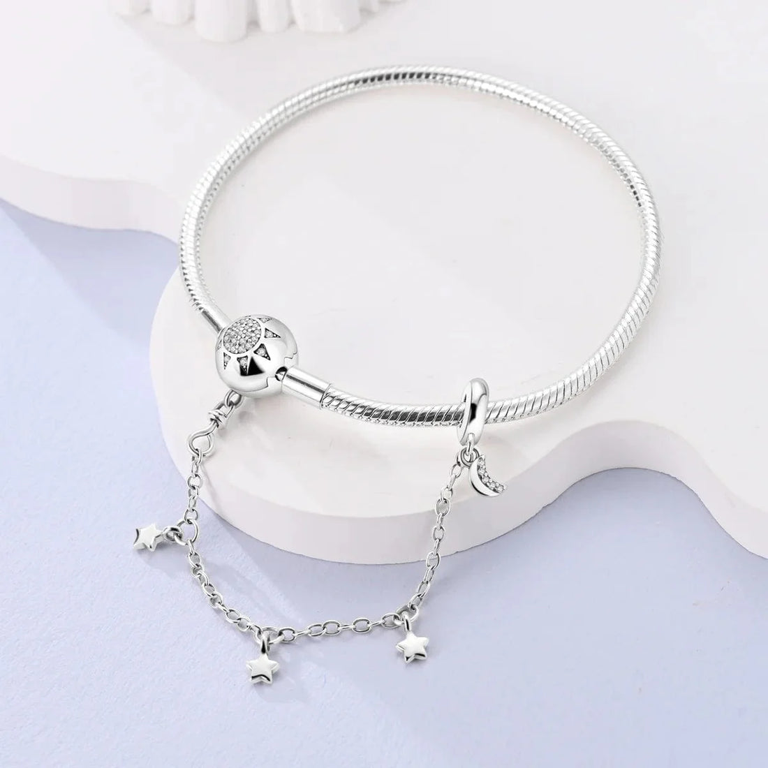 Trivellolab Sunburst Clasp Snake Chain Bracelet with Star Charm Safety Chain