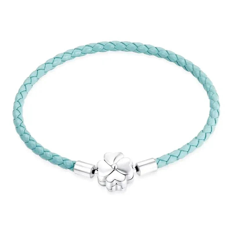 Trivellolab Turquoise Lucky Clover Leather Charm Bracelet