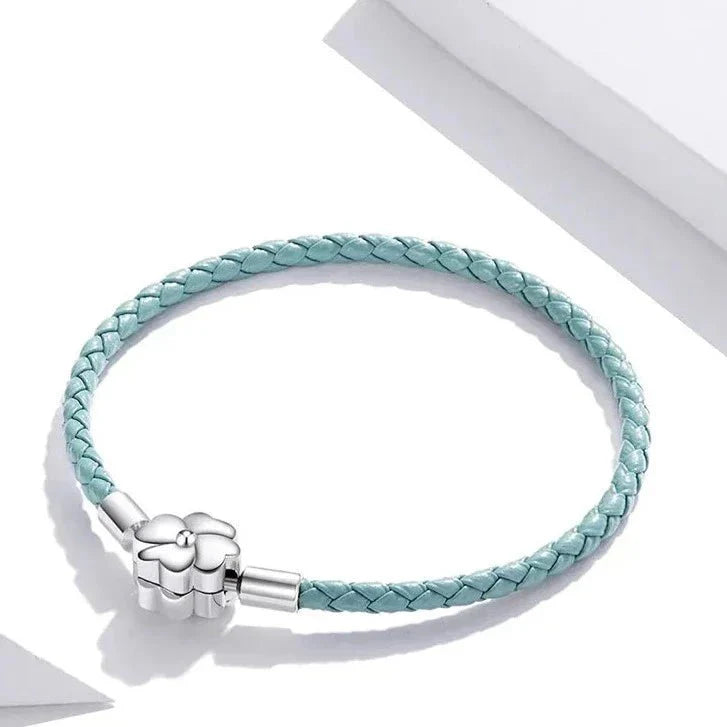 Trivellolab Turquoise Lucky Clover Leather Charm Bracelet