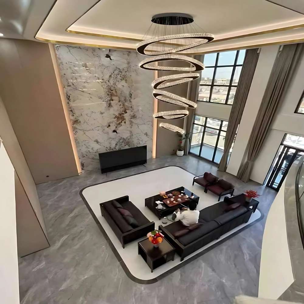 Twisted Ring Led Light Chandelier for High Ceiling - GoldWarm Light 3000KTrivellolab