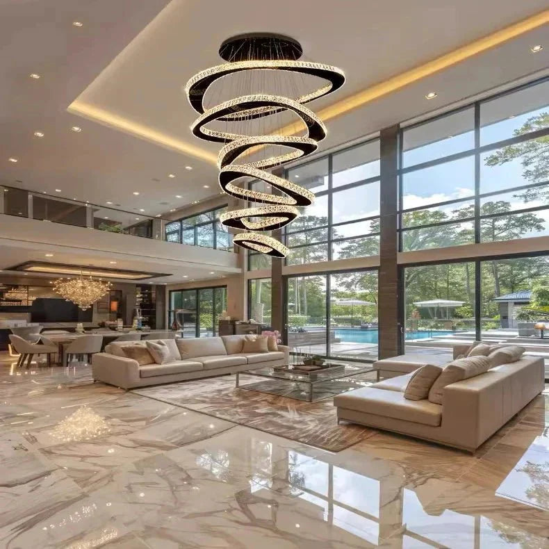 Twisted Ring Led Light Chandelier for High Ceiling - GoldWarm Light 3000KTrivellolab
