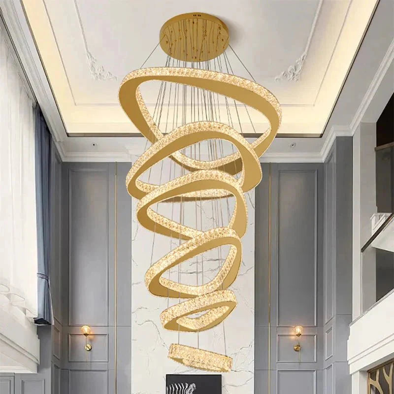 Twisted Ring Led Light Chandelier for High Ceiling - GoldWarm Light 3000KTrivellolab