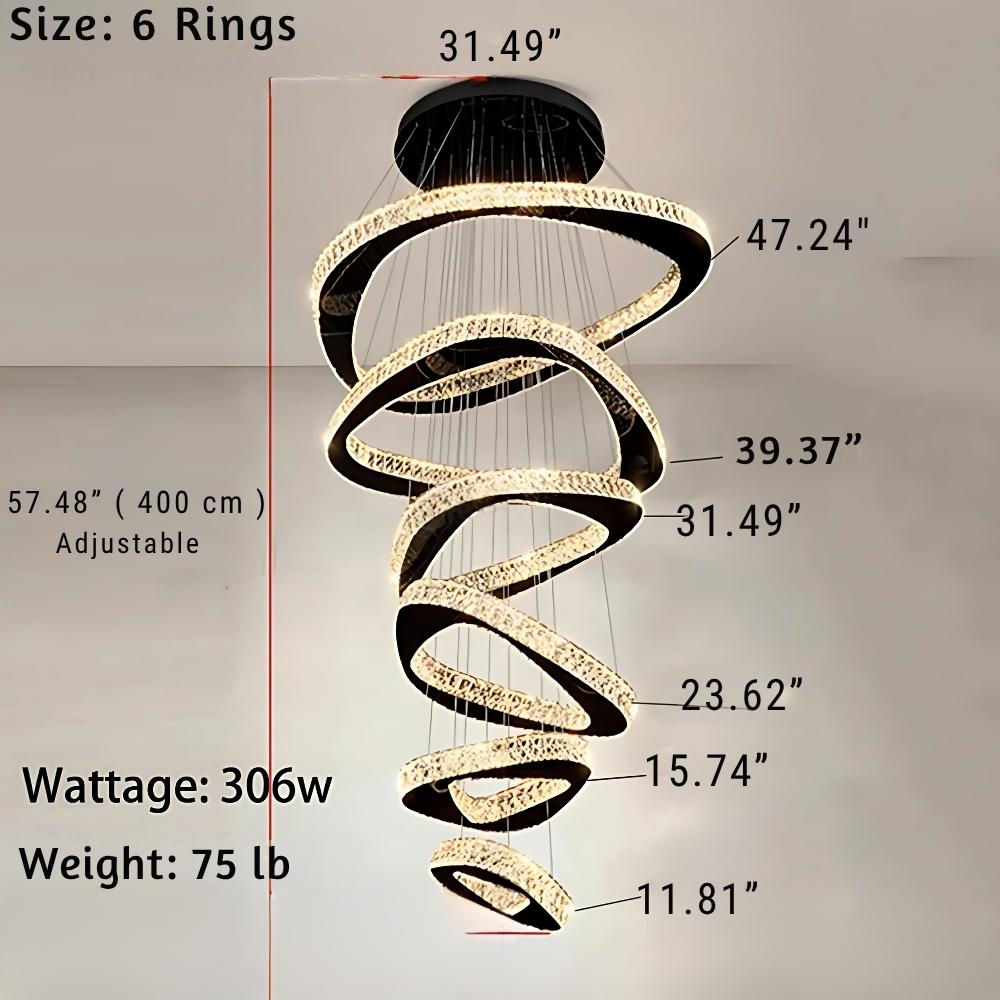 Twisted Ring Led Light Chandelier for High Ceiling - GoldWarm Light 3000KTrivellolab