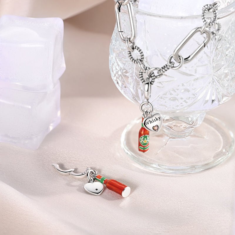 Trivellolab Whisky Bottle & Heart “Whisky Lover” Dangle Charm