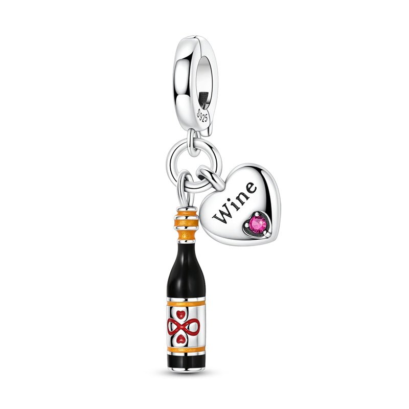 Trivellolab Wine Bottle & Heart “Wine Lover” Dangle Charm
