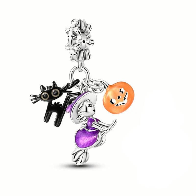 Trivellolab Witch on Broomstick, Luminous Cat & Pumpkin Triple Dangle Charm