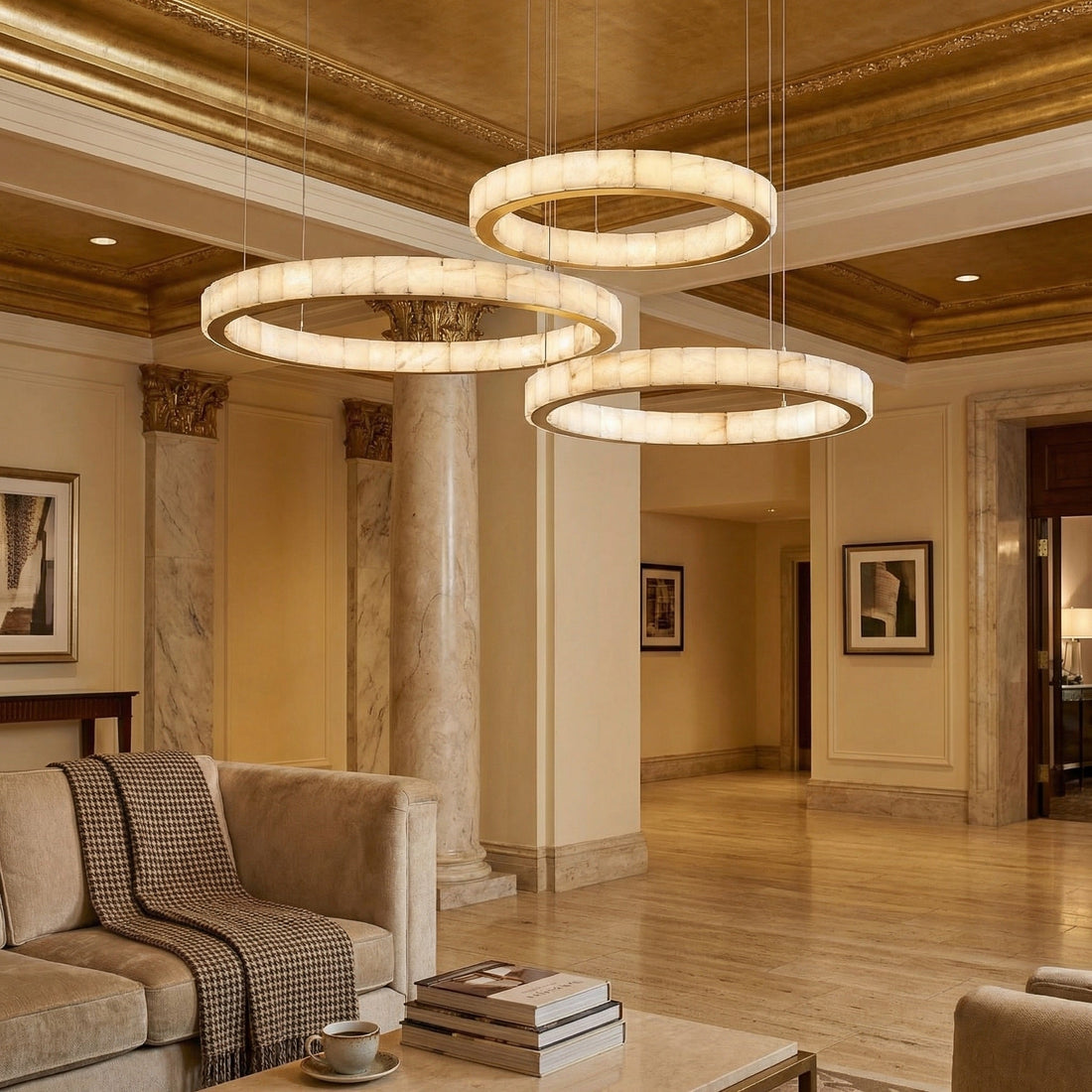Trivellolab Series 3-Tier Nested Natural Stone Pendant Light - scene-1