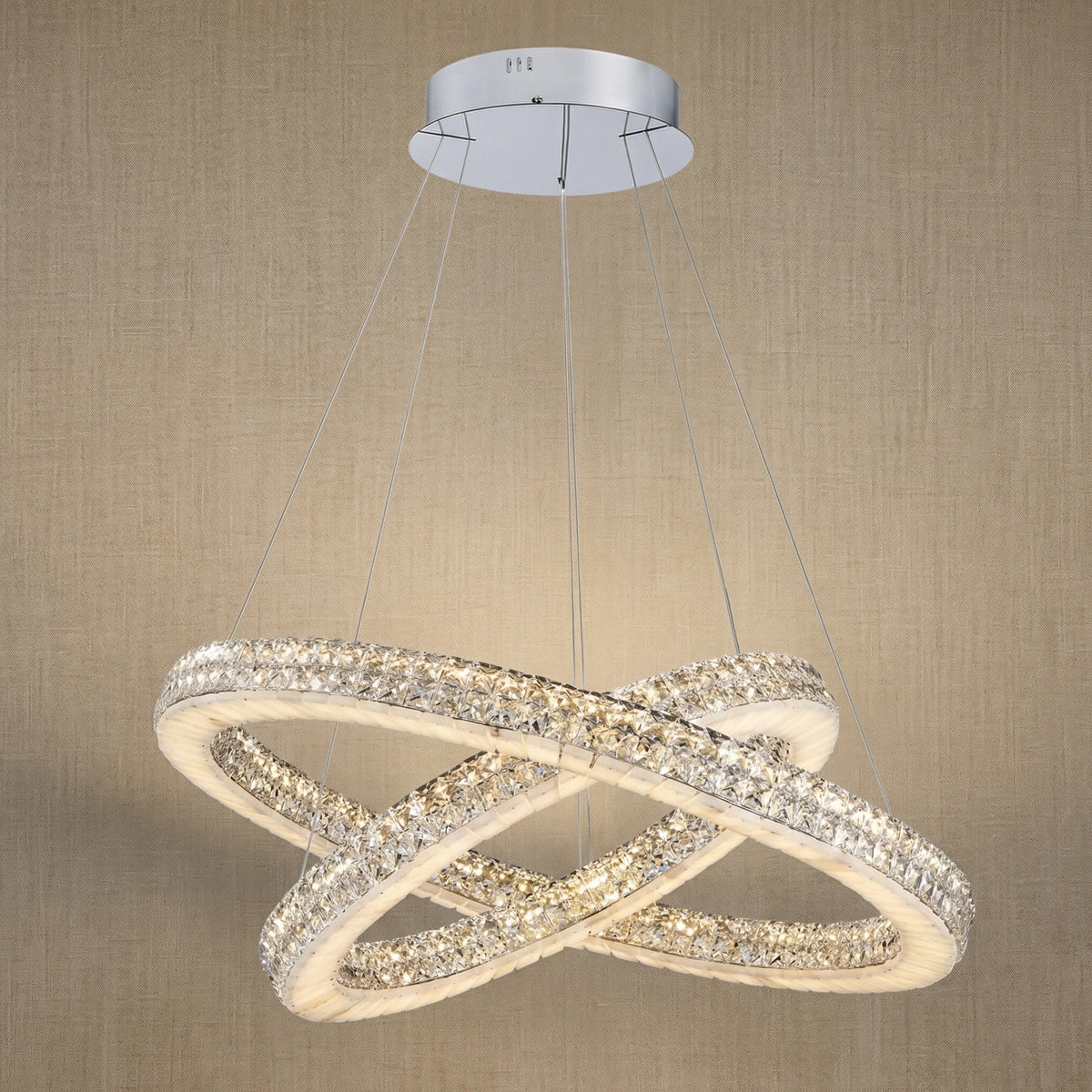 Trivellolab Vera 2-tier nested crystal & alabaster chandelier with chrome finish — modern dining pendant