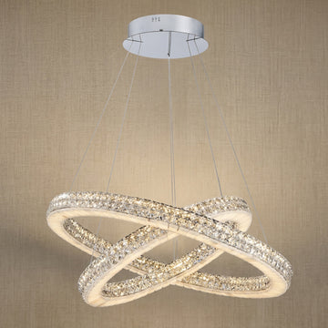 Trivellolab Vera 2-tier nested crystal & alabaster chandelier with chrome finish — modern dining pendant